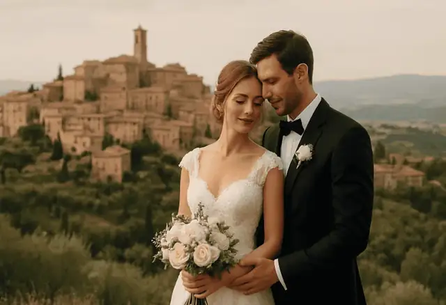 Couple in a Sicilian destination wedding setting for an Italy planning timeline